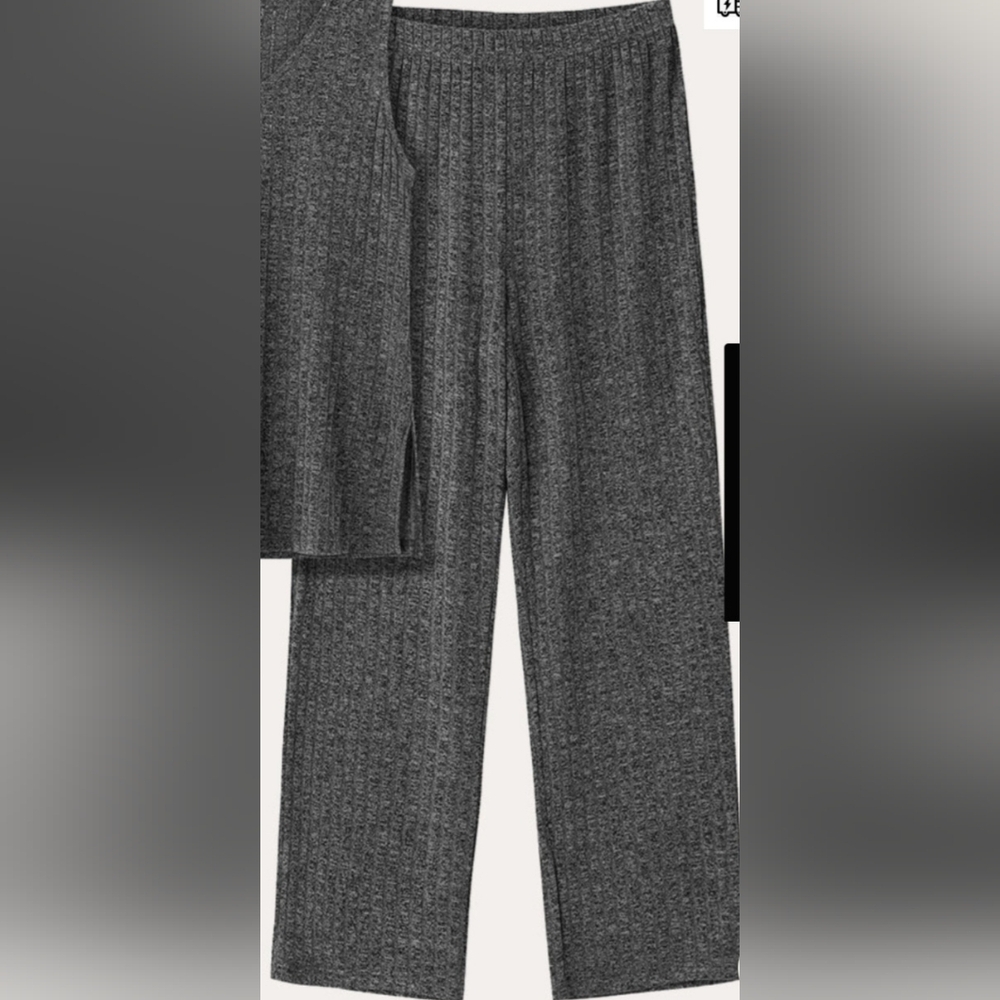 Ekouaer Ribbed Knit Casual Dark Gray Pull-On Pants, Size M - Picture 2 of 14